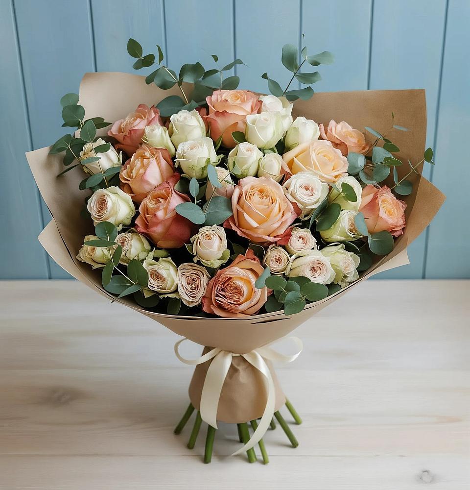 Букет цветов из: Альстромерии и Розы в Мегете