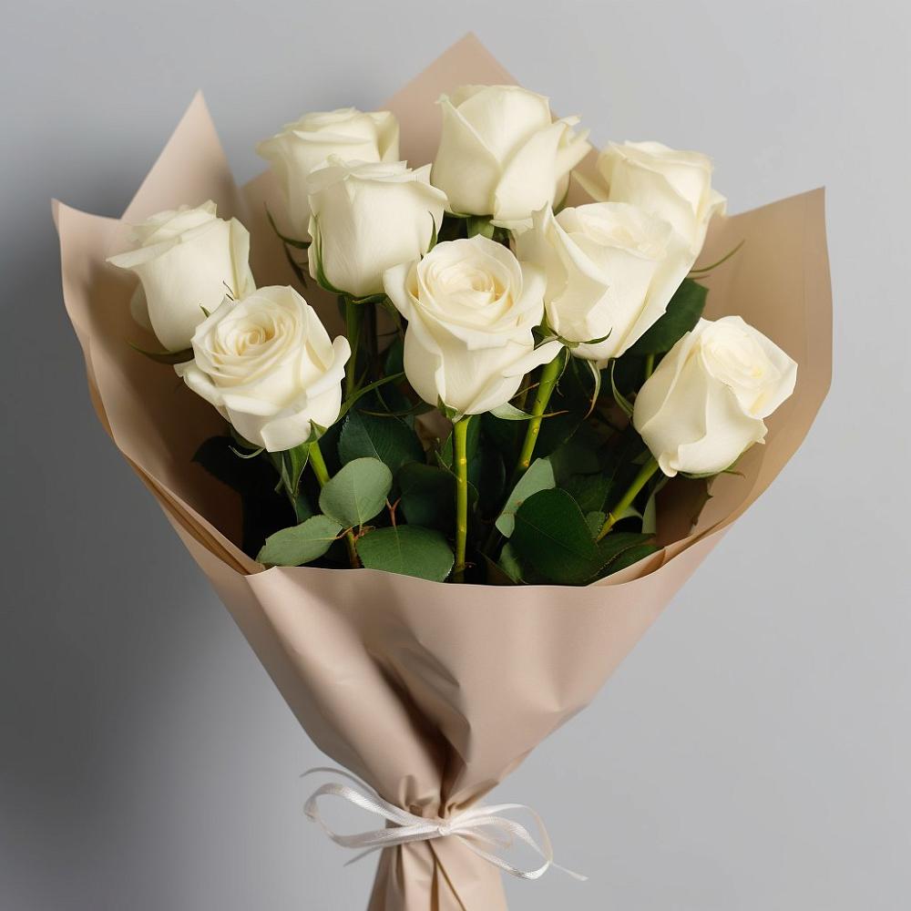 Букет 9 Белых роз Эдлесс Лав в Мегете