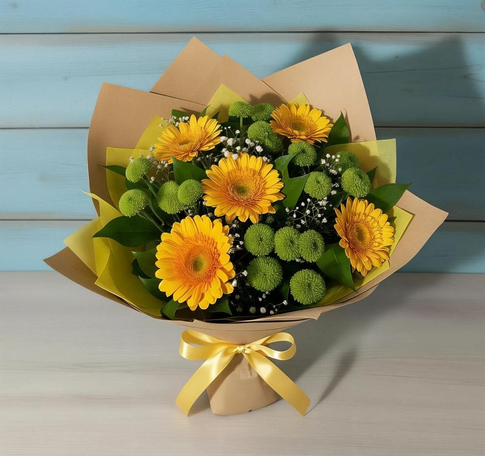 Букет цветов из: Герберы и Хризантемы в Мегете