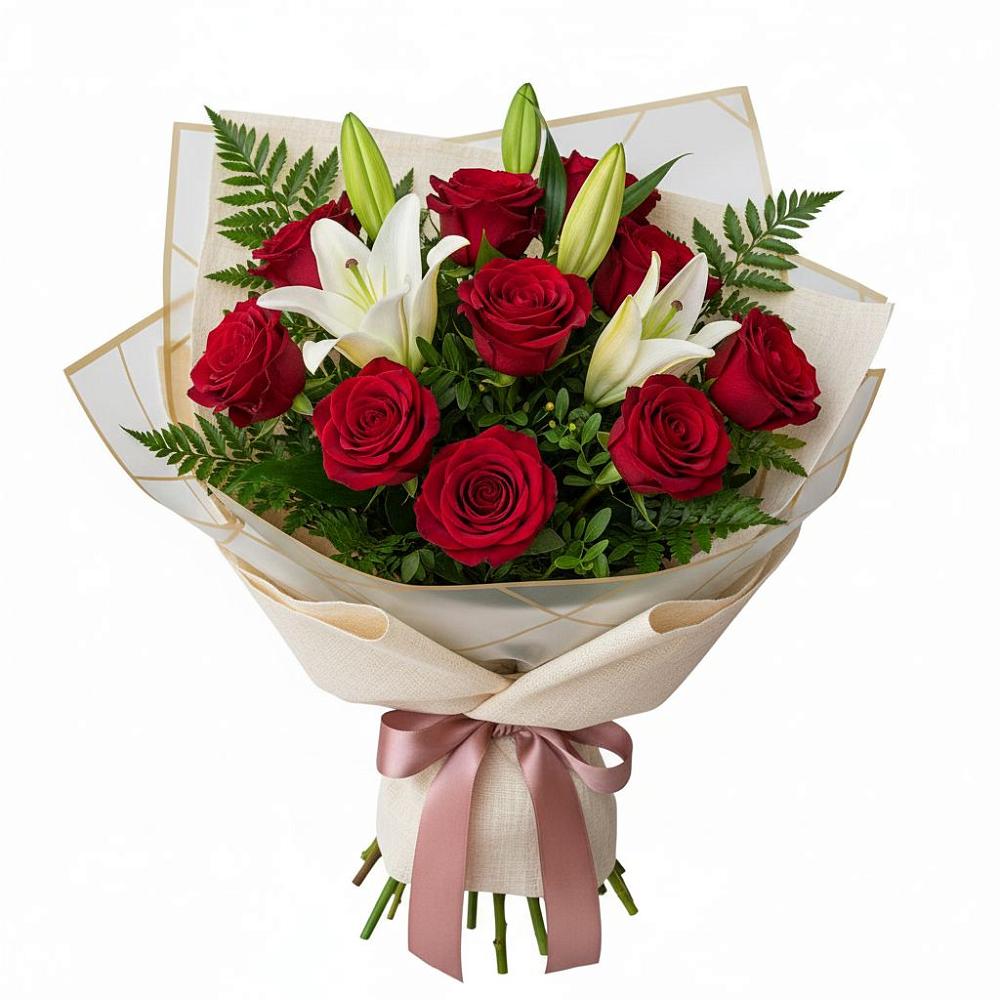 Букет цветов из: Лилии и Розы в Мегете