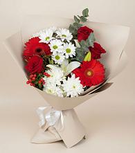 Букет цветов из:  Розы, Хризантемы, Герберы и Лилии в Мегете