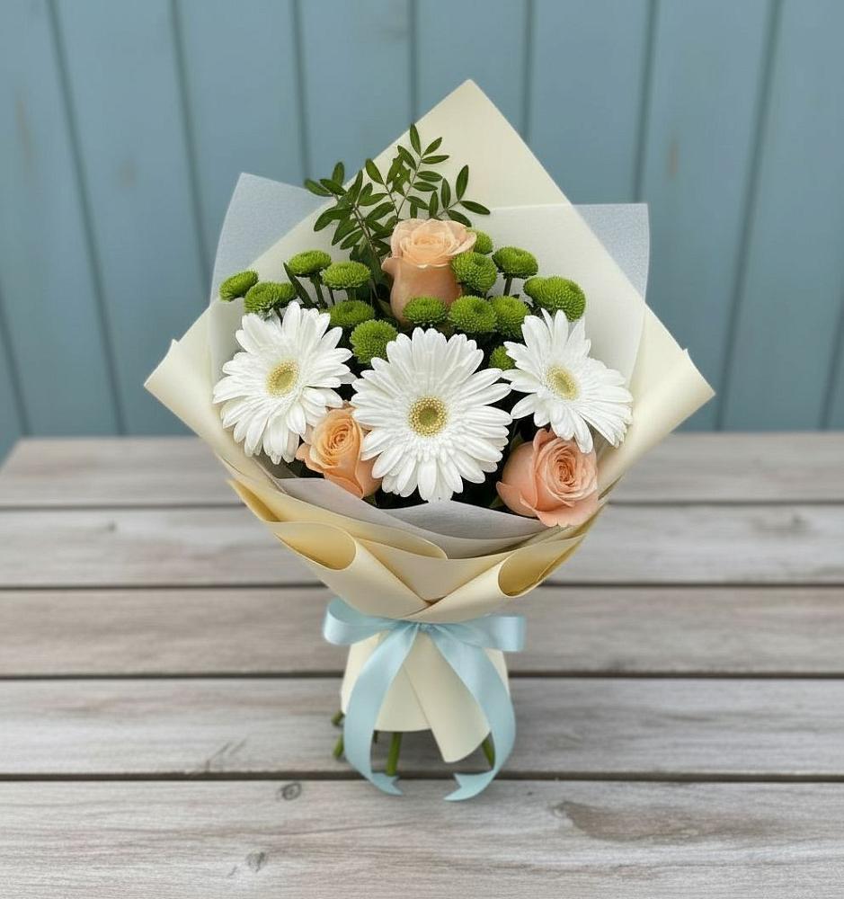 Букет цветов из: Герберы, Розы и Хризантемы в Мегете