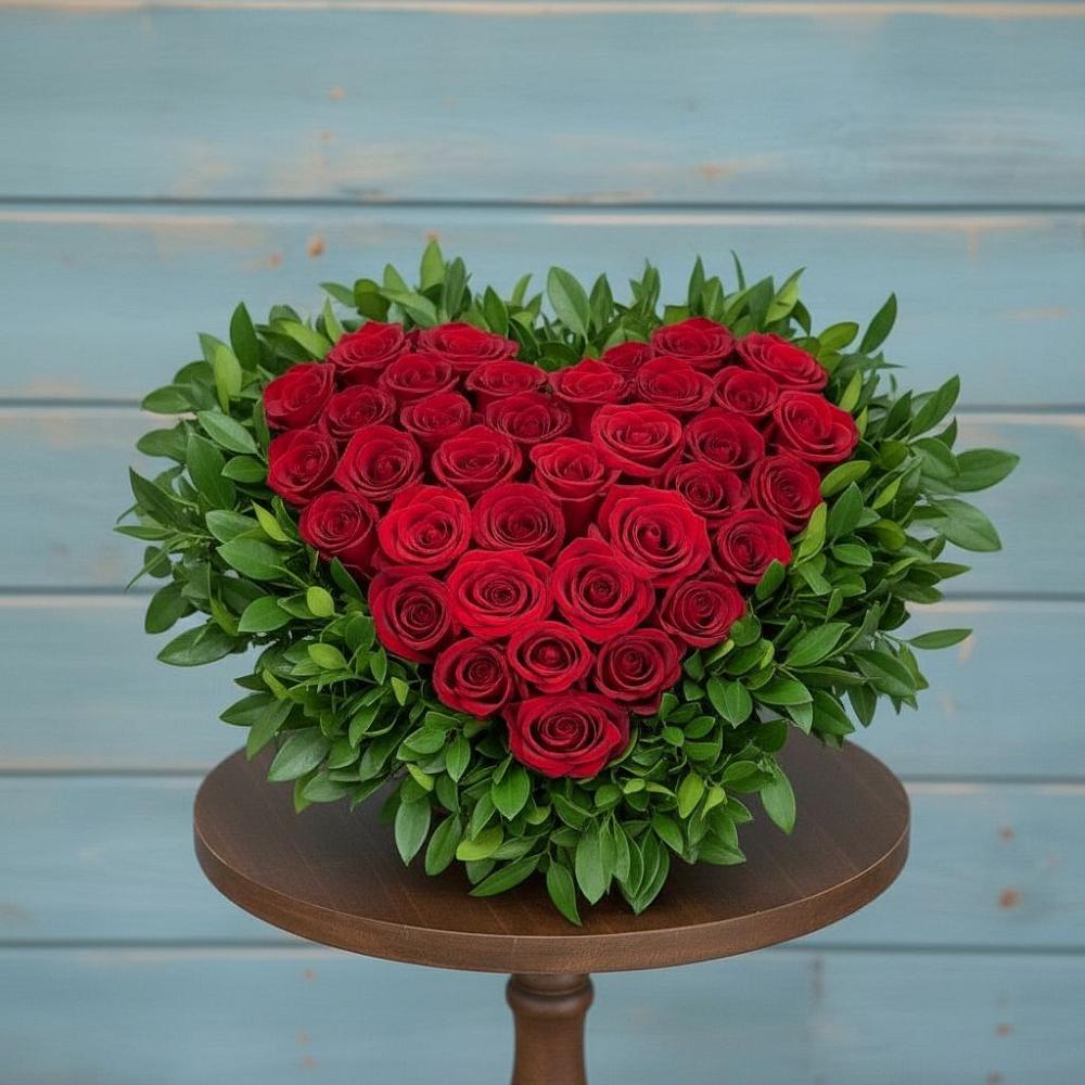 Цветочная композиция из Розы в виде сердца в Мегете