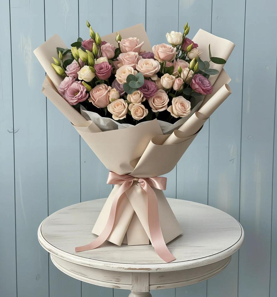 Букет цветов из: Розы и Лизиантусы в Мегете