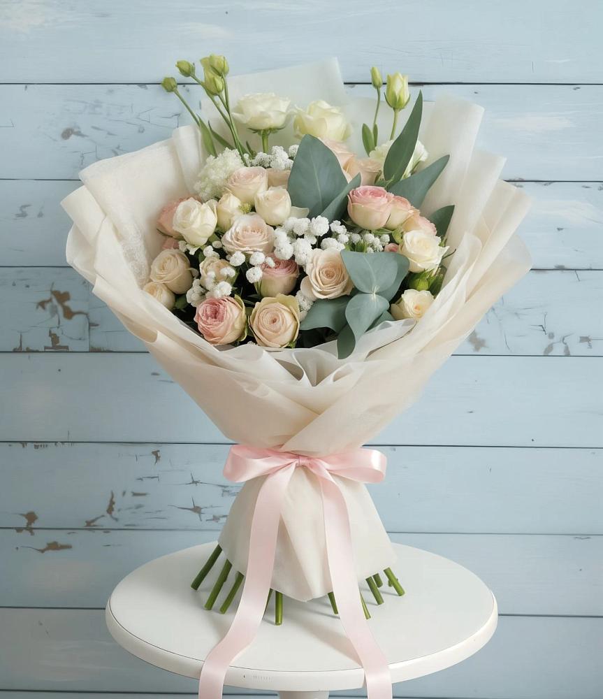 Букет цветов из: Розы и Лизиантусы в Мегете