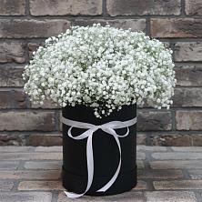 Цветочная композиция из Гипсофила в шляпной коробке в Мегете